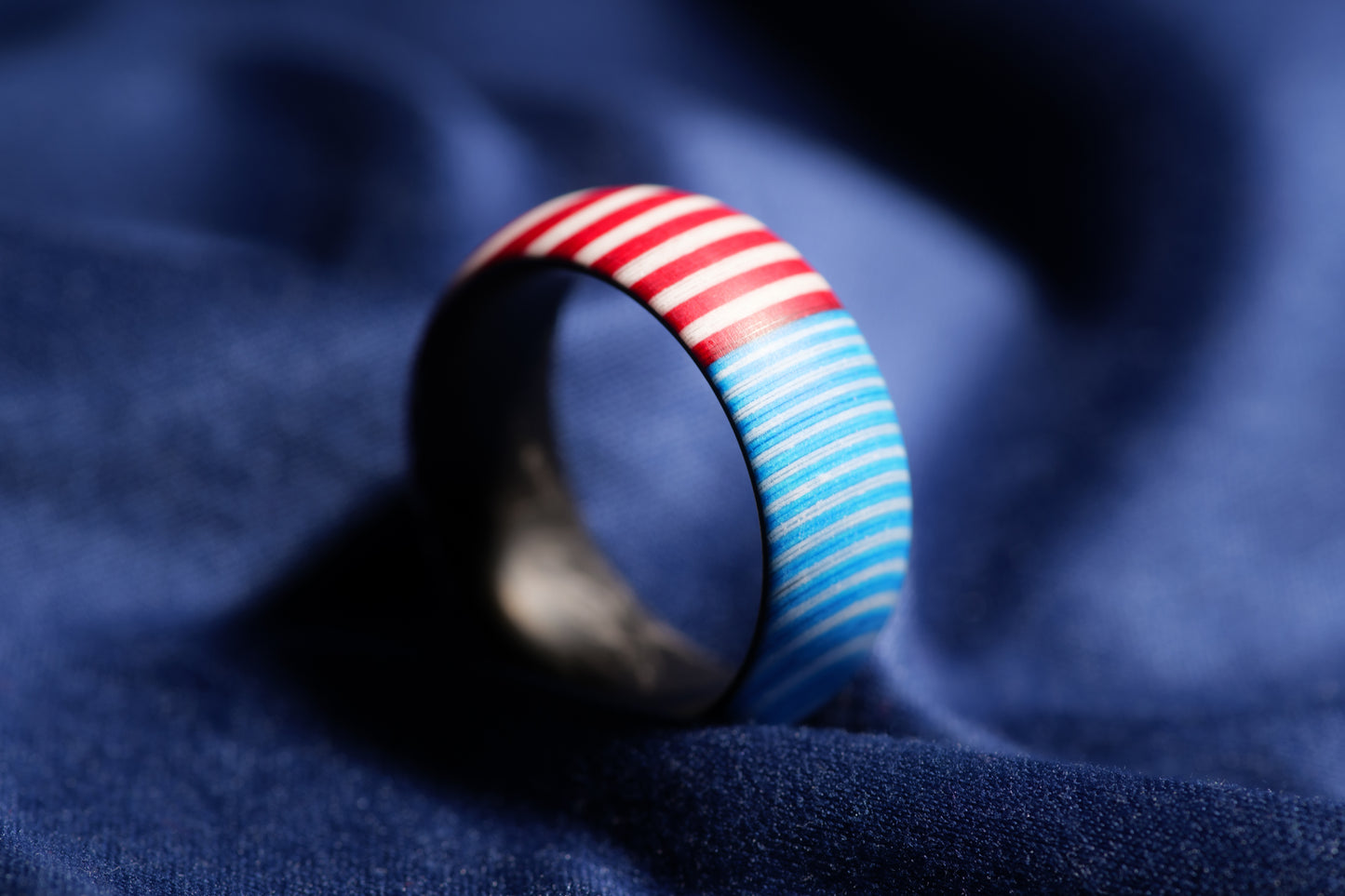 LIMITED RUN of 200 USA Flag Pattern Micarta and Forged Carbon Fiber Rings, Handmade Mens Ring, Mens Band, Comfort Fit Ring, Hand Crafted