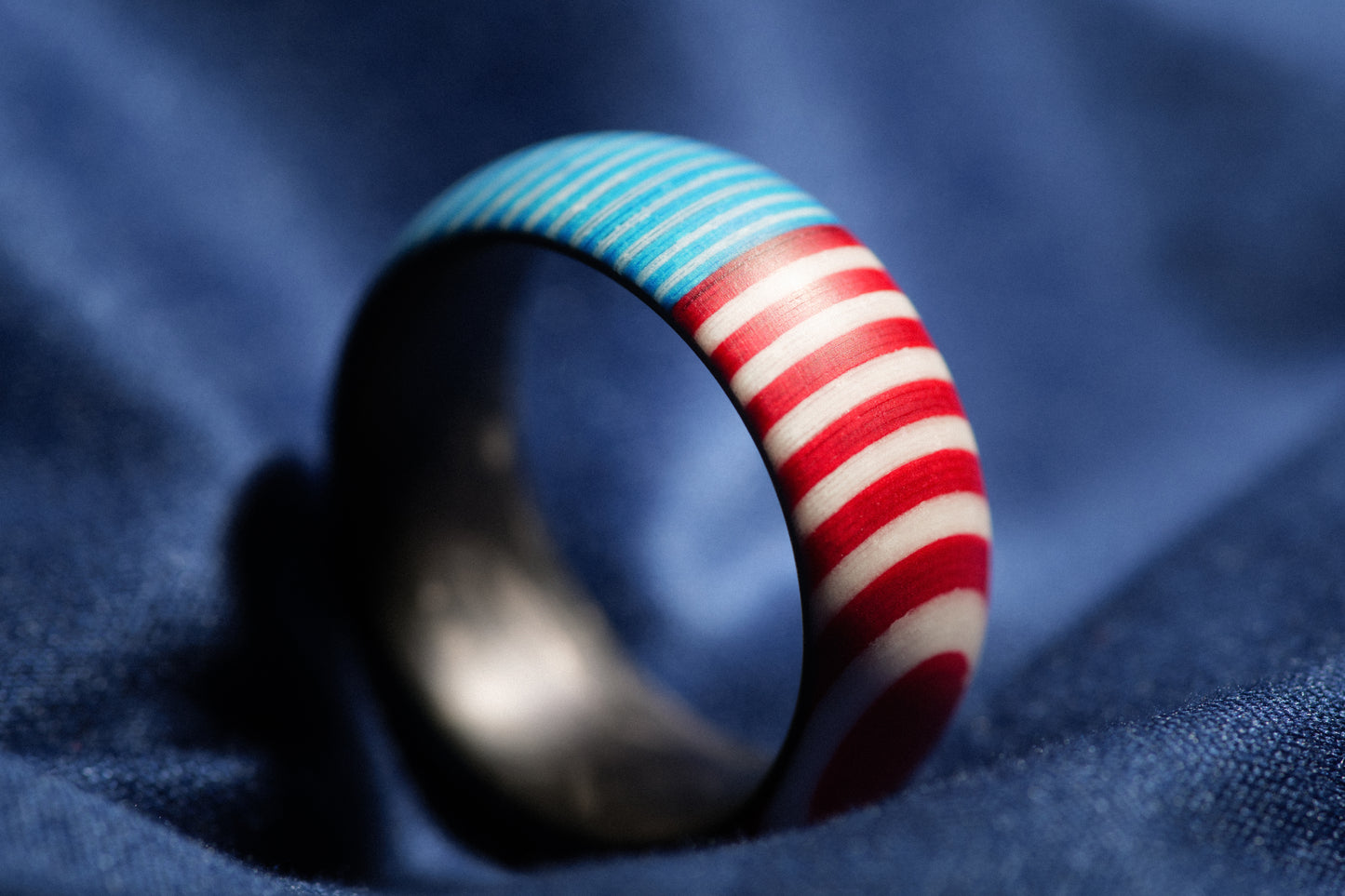 LIMITED RUN of 200 USA Flag Pattern Micarta and Forged Carbon Fiber Rings, Handmade Mens Ring, Mens Band, Comfort Fit Ring, Hand Crafted